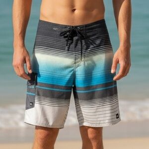 O'Neill Shorts Men 32 Gray Striped Hybrid Cargo Pocket Lace Up Inseam 10"